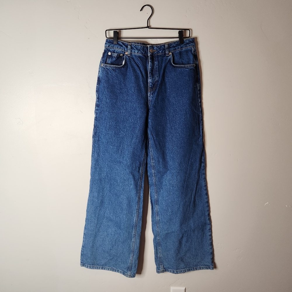 NA-KD Organic Cotton Wide Leg Faded Denim Jeans Size 40